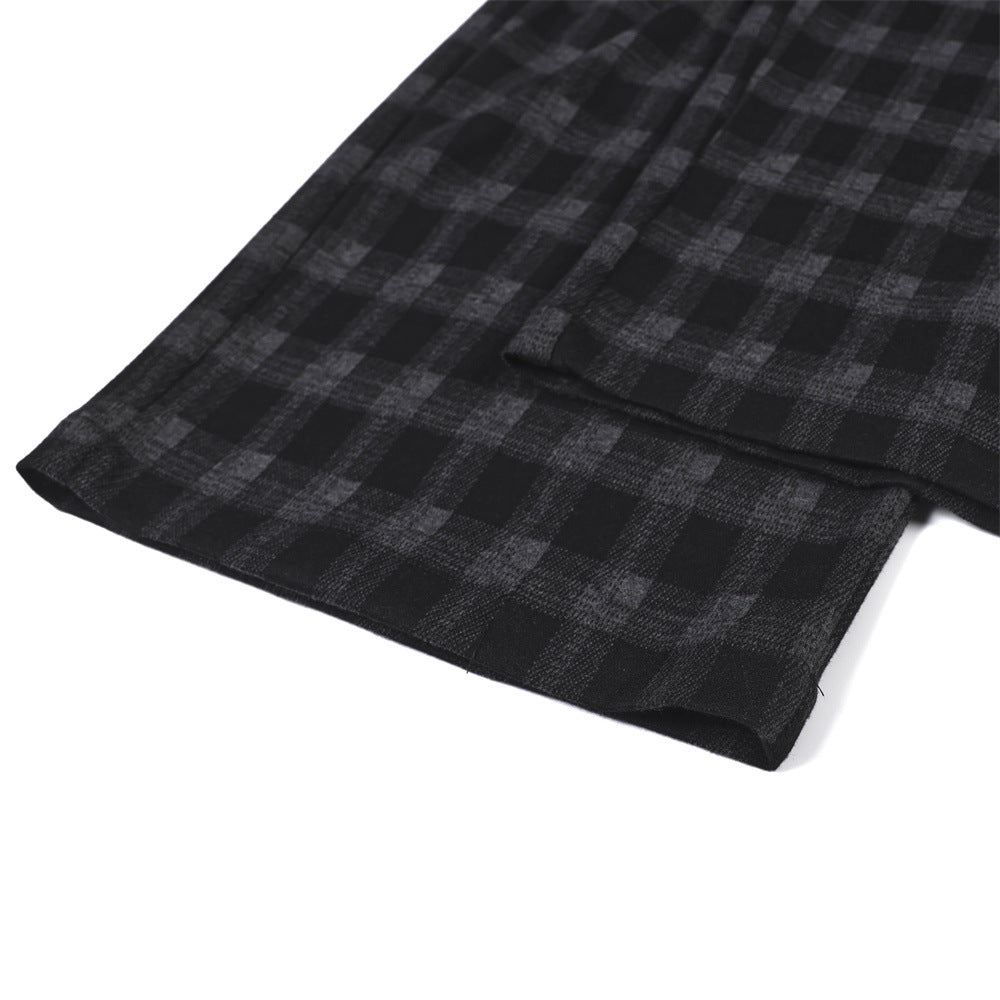 Men's Plaid Dress Pants – Wide-Leg Pleated Baggy Trousers in Black & Grey Check
