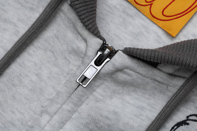 Hoodie mit Gothic-Schriftzug und Reißverschluss – Gewaschener Vintage-Dark-Style