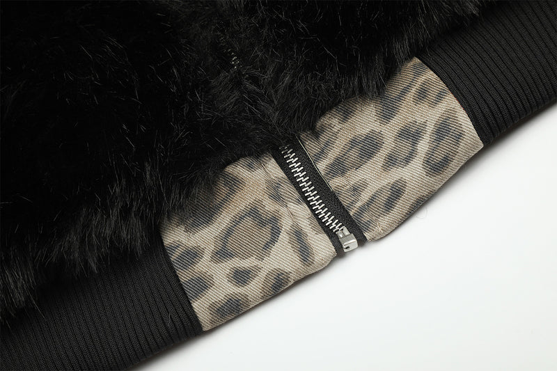 Reversible Faux Fur & Leopard Print Bomber Jacket – Oversized Retro American