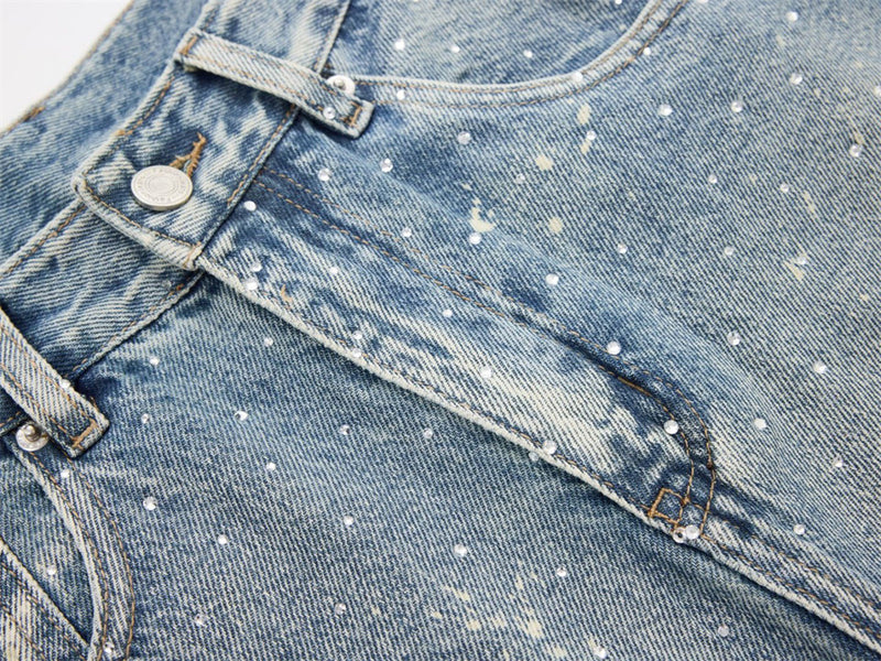 Wide-Leg Paint Splatter Jeans – Men's High-Street Light Blue Washed Denim