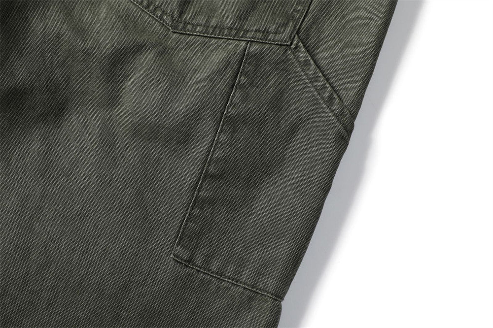 Vintage Washed Canvas Wide-Leg Utility Pants with Patch Pockets
