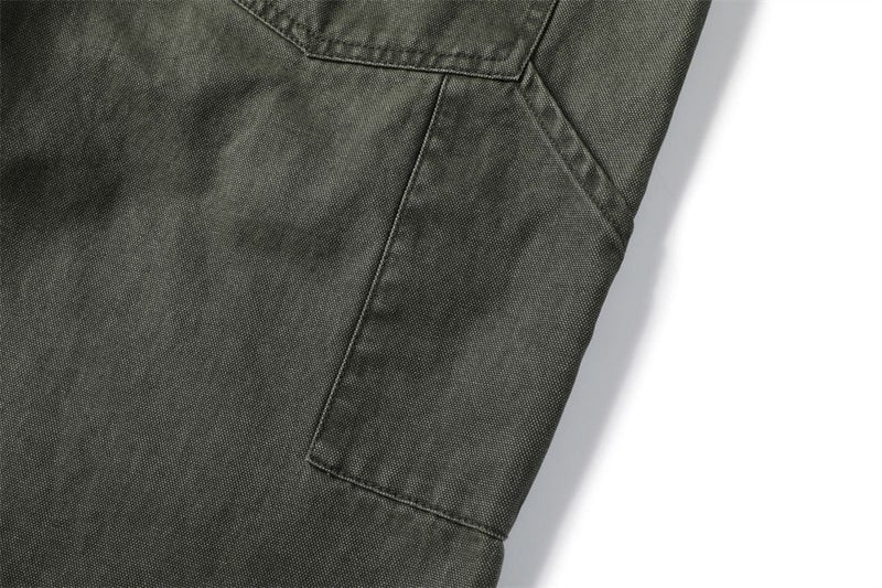 Vintage Washed Canvas Wide-Leg Utility Pants with Patch Pockets