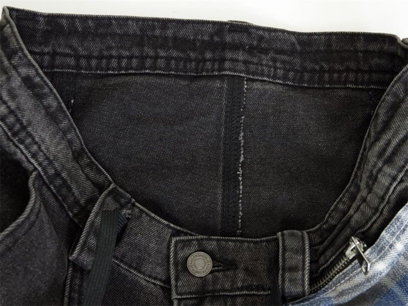 Wide-Leg Jeans with Detachable Plaid Skirt Overlay — Deconstructed Punk
