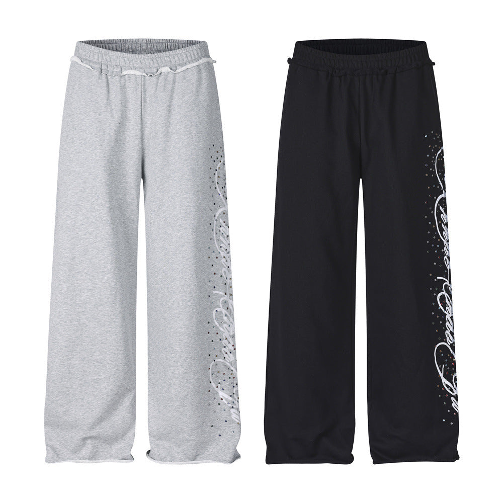 Wide-Leg Sweatpants with Rhinestone Script Graphic – Men's Relaxed Fit