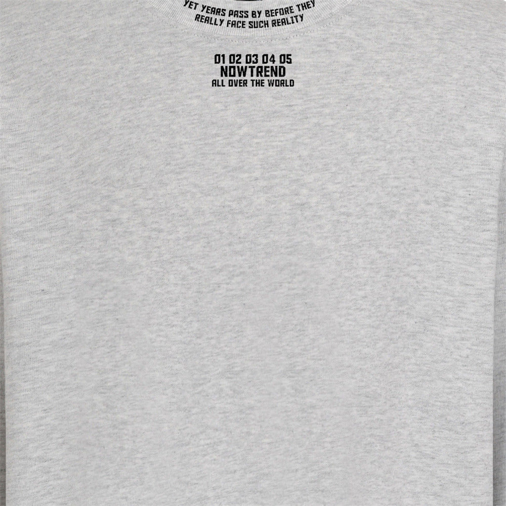 Langarm-T-Shirt mit Rundhalsausschnitt – minimalistischer Schriftprint, meliertes Grau