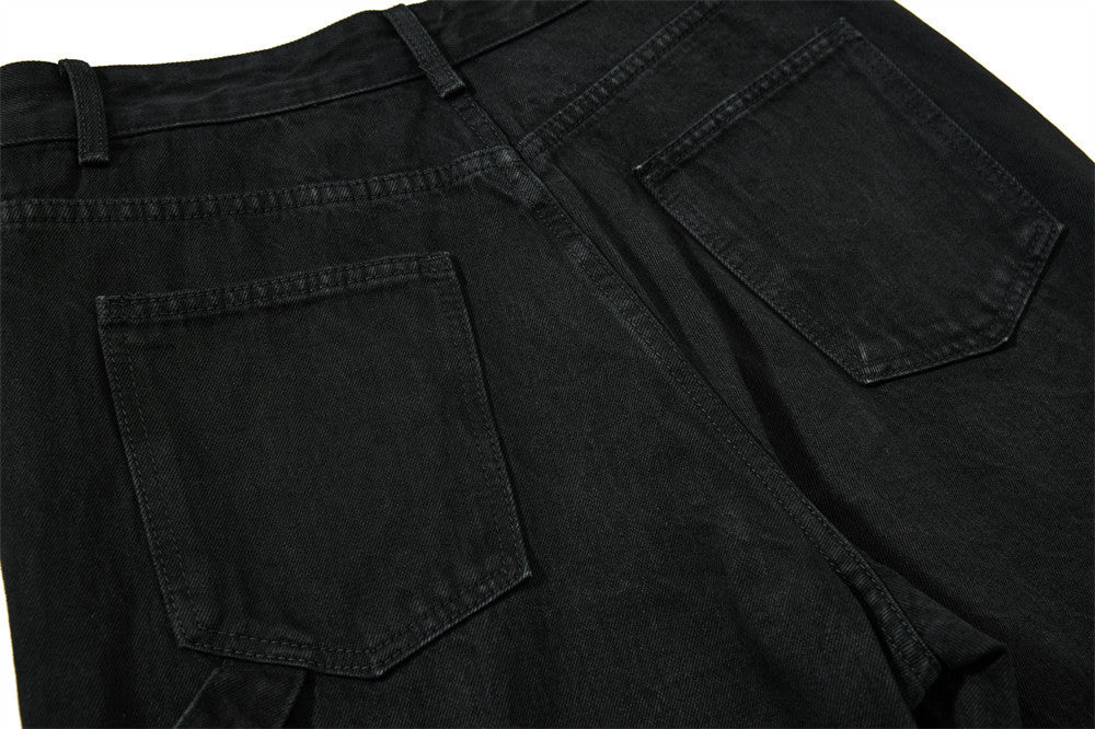 Wide-Leg-Carpenter-Jeans – Herrenjeans aus gewaschenem Denim mit asymmetrischer Knopfleiste und Utility-Details