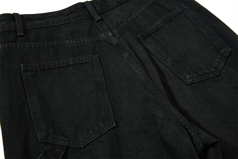 Wide-Leg-Carpenter-Jeans – Herrenjeans aus gewaschenem Denim mit asymmetrischer Knopfleiste und Utility-Details