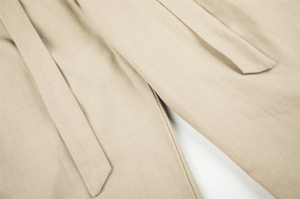 Wide-Leg Pleated Trousers with Button Fly and Belt Ties