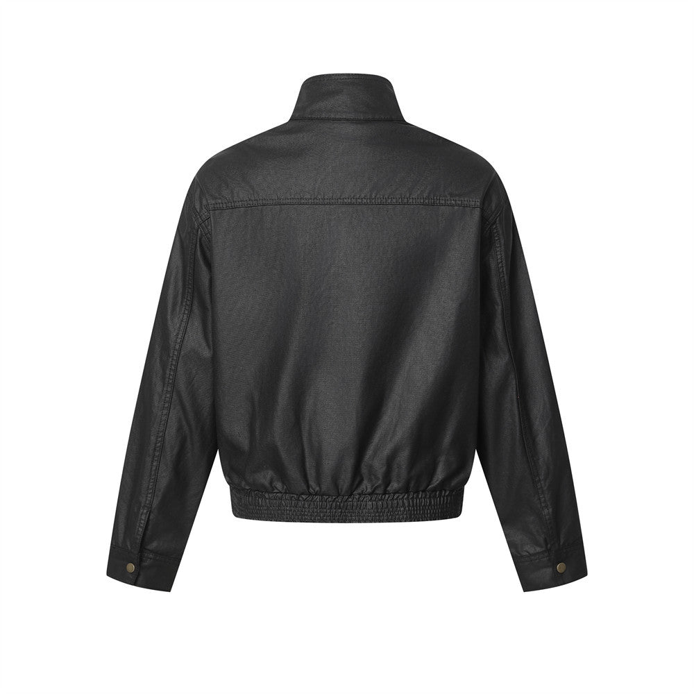 Blouson bomber homme noir à col montant – Harrington enduit coupe décontractée
