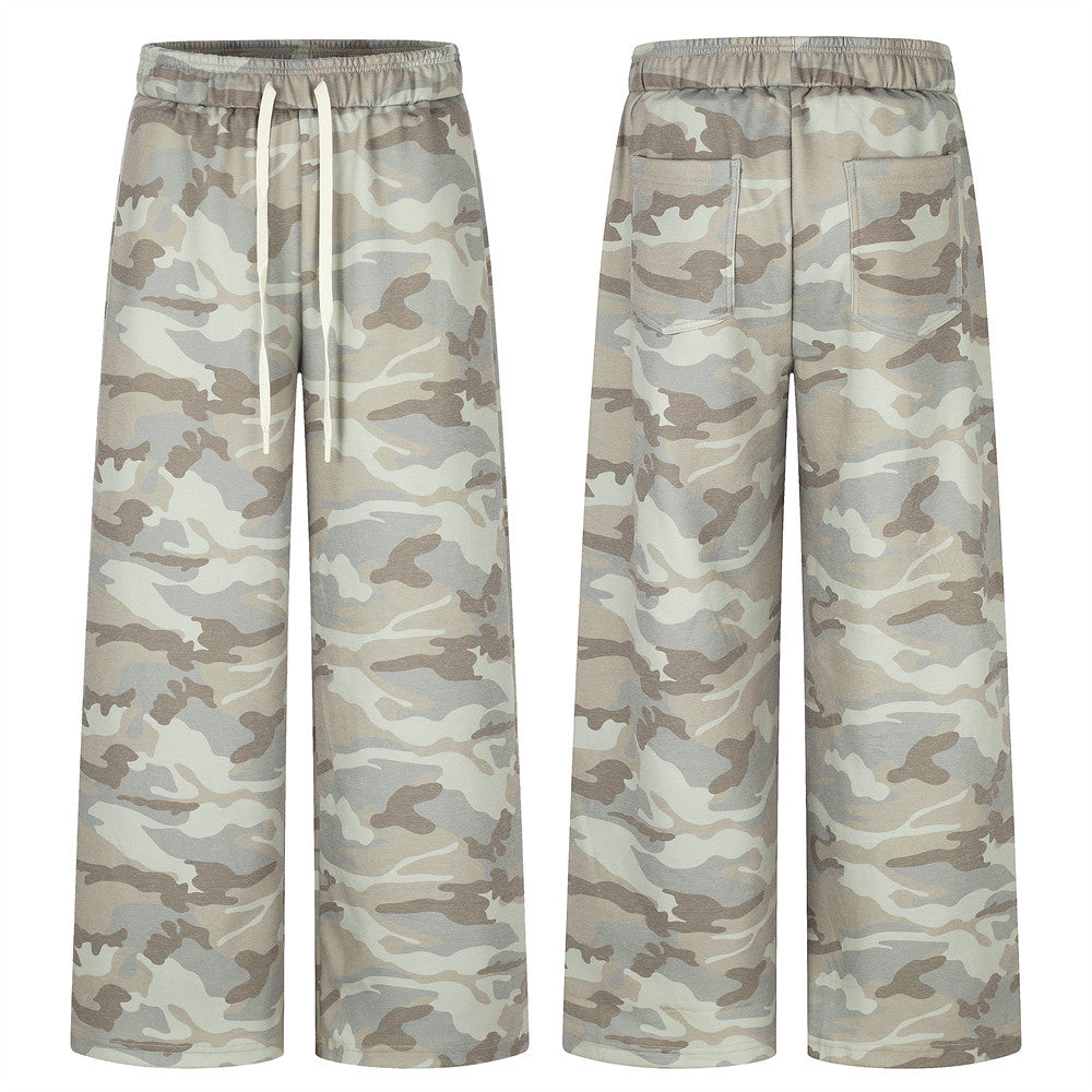 Pantalon de survêtement homme camouflage wide leg à cordon – Coupe décontractée