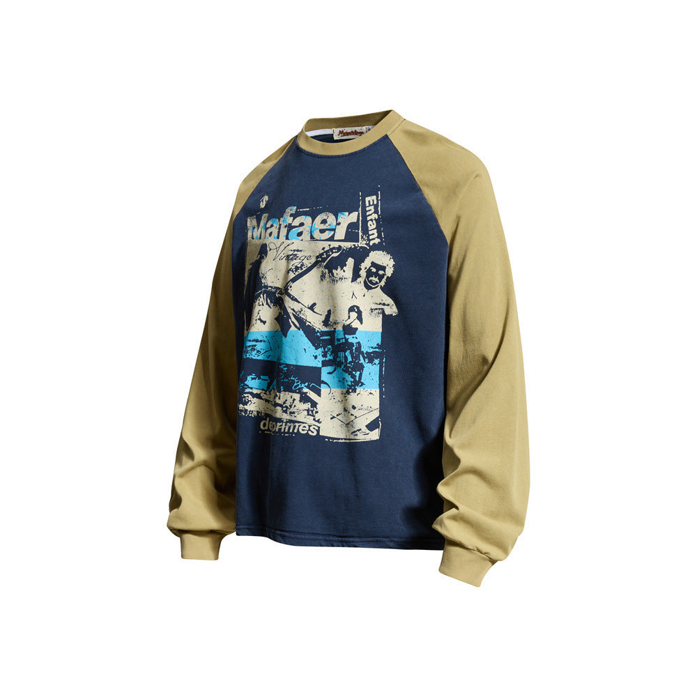 Men's Graphic Long-Sleeve Raglan T-Shirt – Colorblock Contrast Sleeve