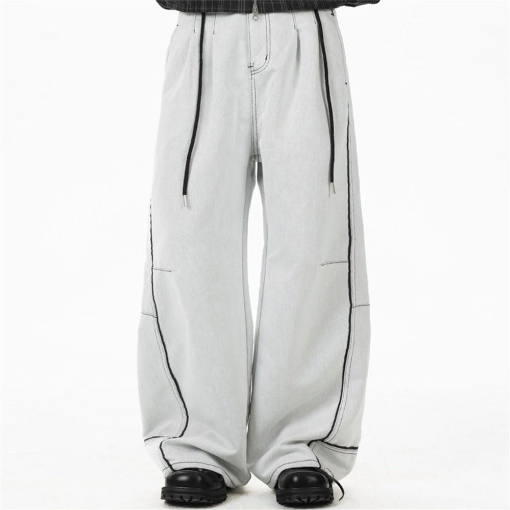 Wide-Leg Jeans Men's Deconstructed Contrast Stitch Baggy Denim Pants