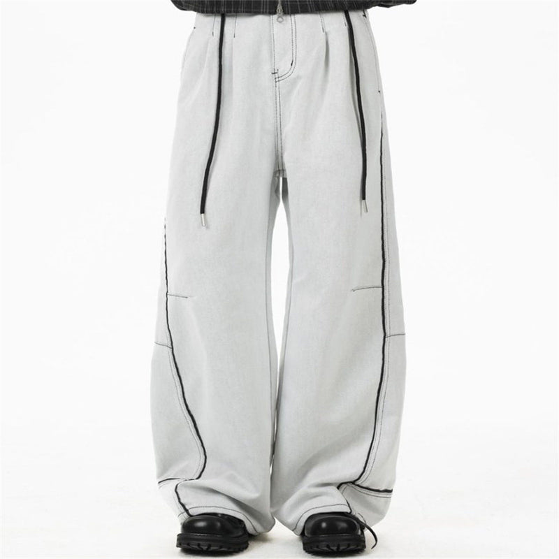 Wide-Leg Jeans Men's Deconstructed Contrast Stitch Baggy Denim Pants
