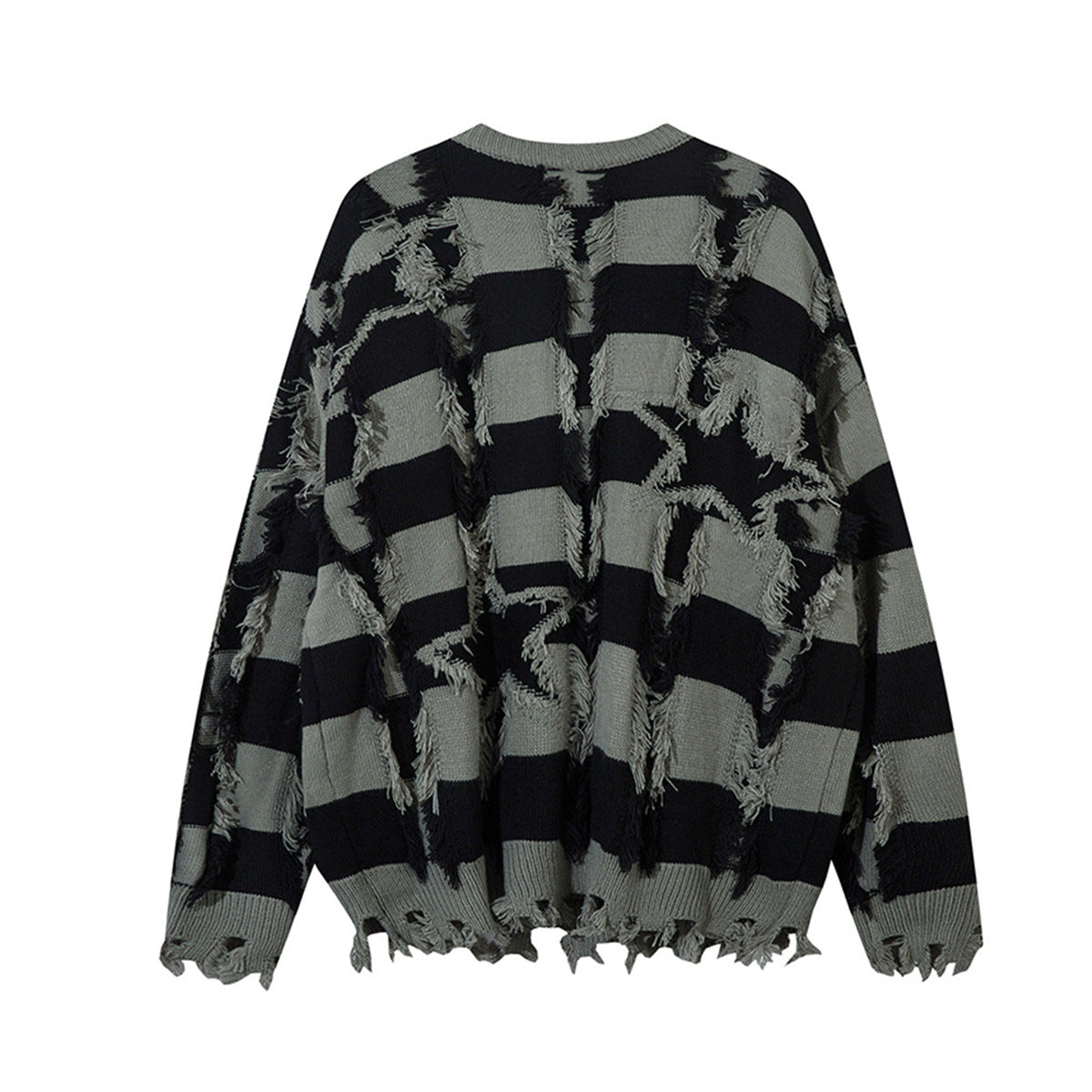 Pull oversize en maille rayée à étoiles délavée – Col rond à franges