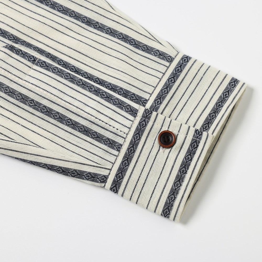 Striped Long-Sleeve Shirt – Vintage American Oversized Button-Up with Pocket