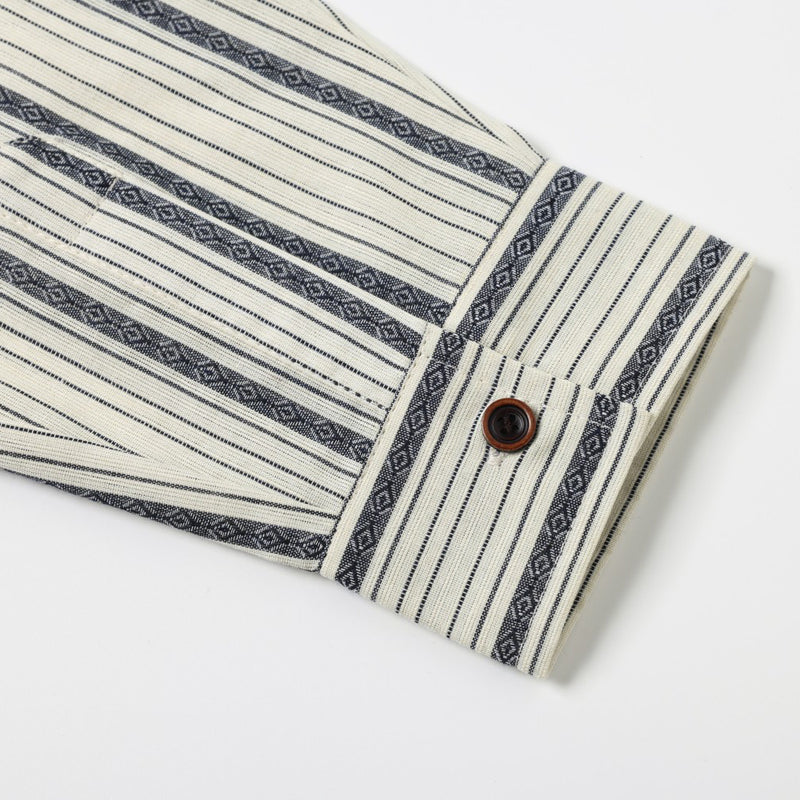 Striped Long-Sleeve Shirt – Vintage American Oversized Button-Up with Pocket