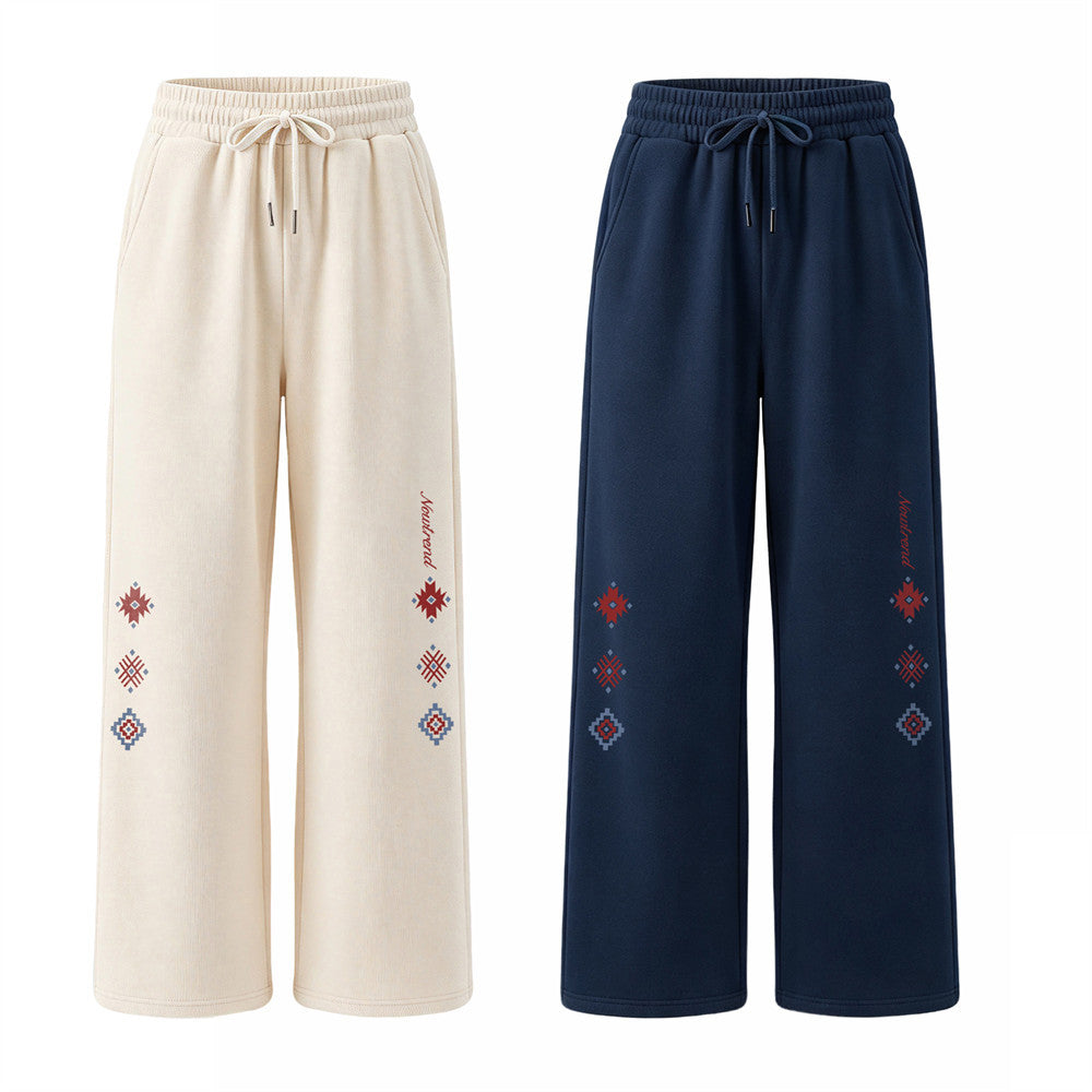 Men's Wide-Leg Sweatpants with Aztec Geometric Print