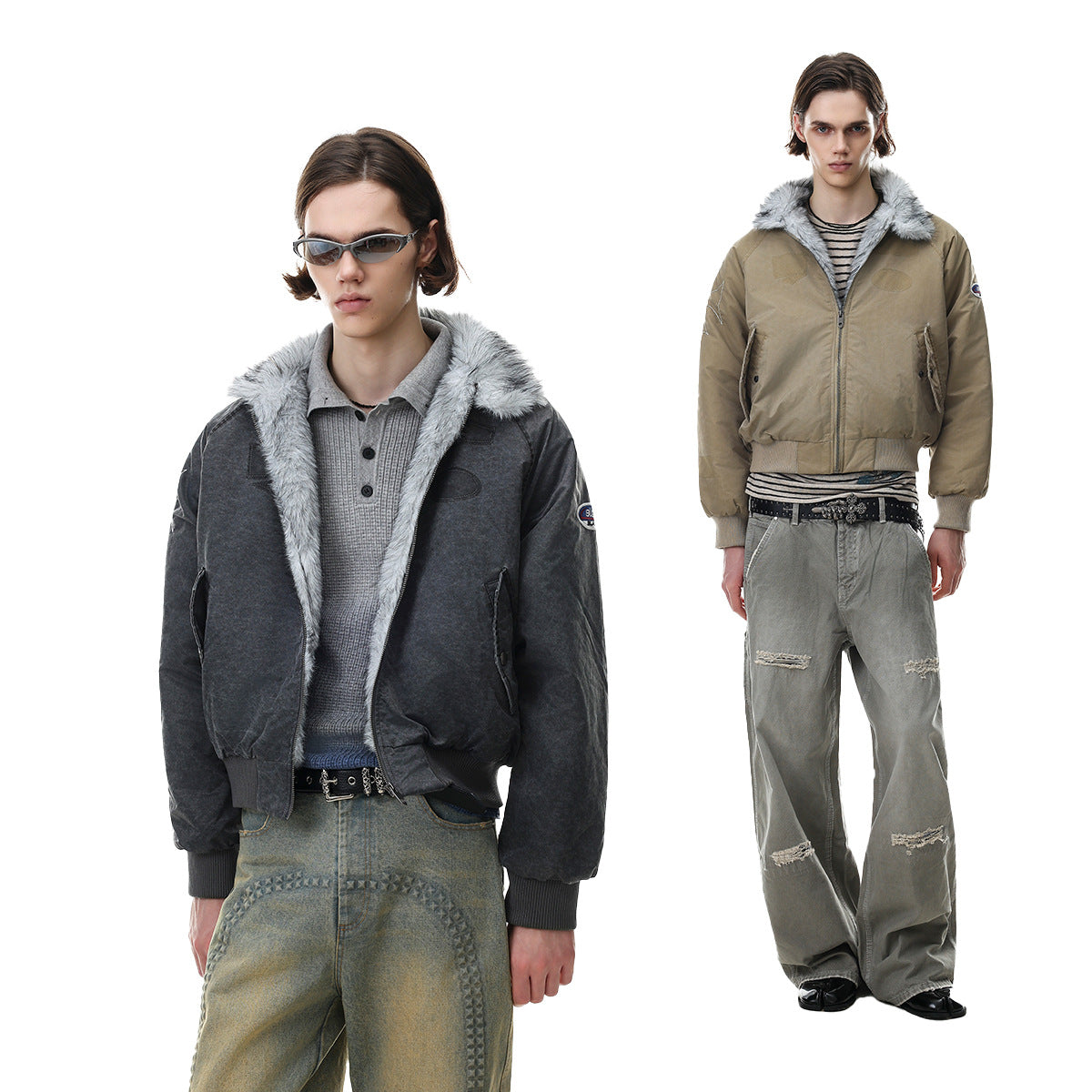 Men's Padded Bomber Jacket with Faux Fur Collar – Oversized Flight Jacket