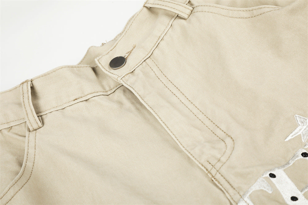 RVNTENG Letter Embroidery Cargo Shorts – Men's Wide Leg Street Style