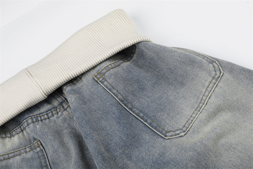 Vaqueros cargo de pierna ancha para hombre: denim lavado con cintura de punto y bolsillos laterales