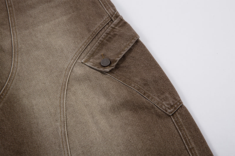 Jean cargo baggy taille haute – Denim marron délavé à jambes larges et coutures courbes
