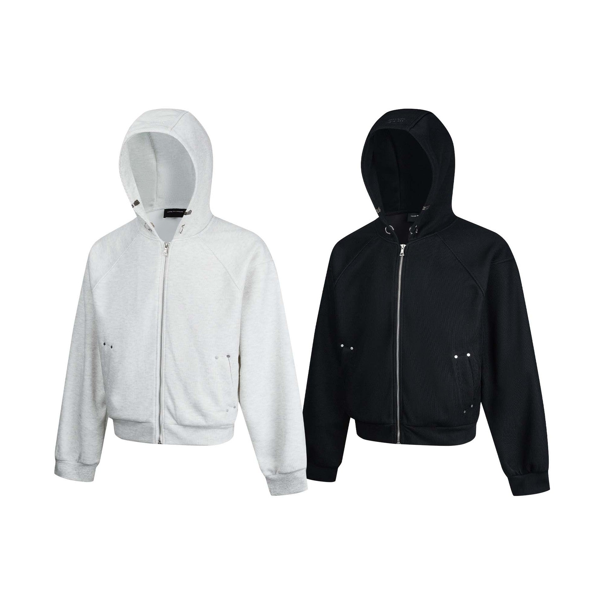 Sweat à capuche court zippé – Sweat intégralement zippé à manches raglan côtelées