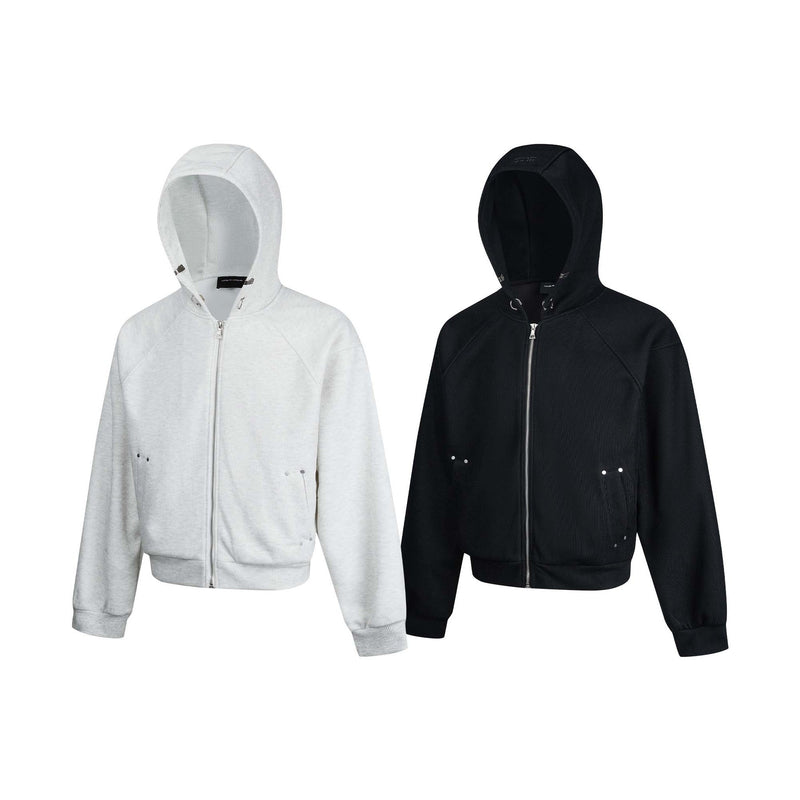 Sweat à capuche court zippé – Sweat intégralement zippé à manches raglan côtelées