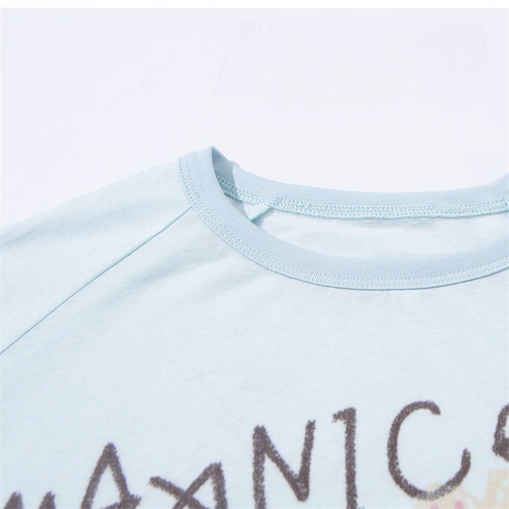 Cartoon Doodle Graphic Long Sleeve Tee – Oversized Crew Neck Shirt