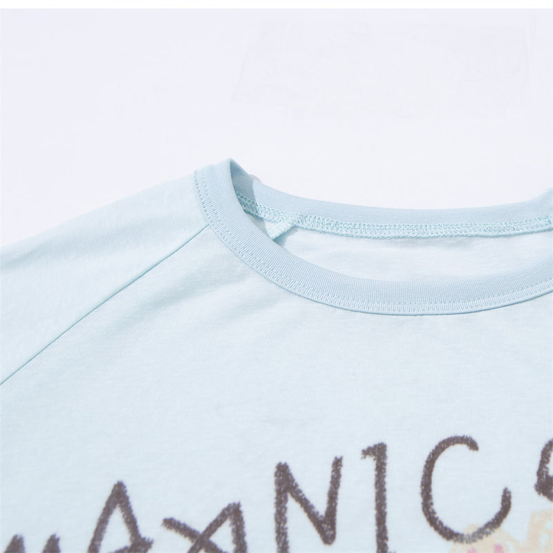 Cartoon Doodle Graphic Long Sleeve Tee – Oversized Crew Neck Shirt