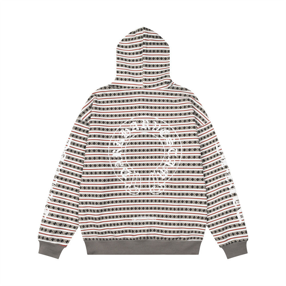 Men's Striped Gothic Letter Graphic Pullover Hoodie – Oversized Fit