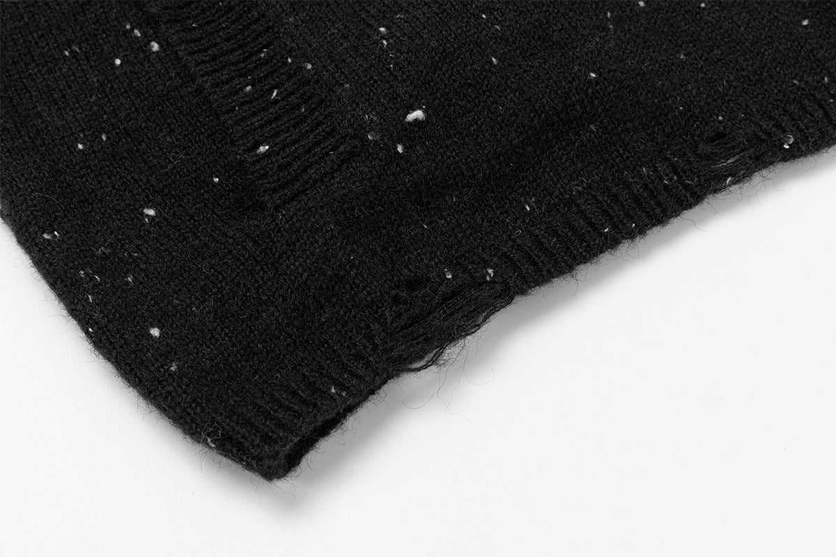 Dark Angel Wings Knit Zip-Up Hoodie – Distressed Black Sweater Hoodie
