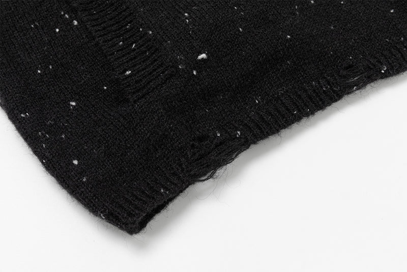Dark Angel Wings Knit Zip-Up Hoodie – Distressed Black Sweater Hoodie