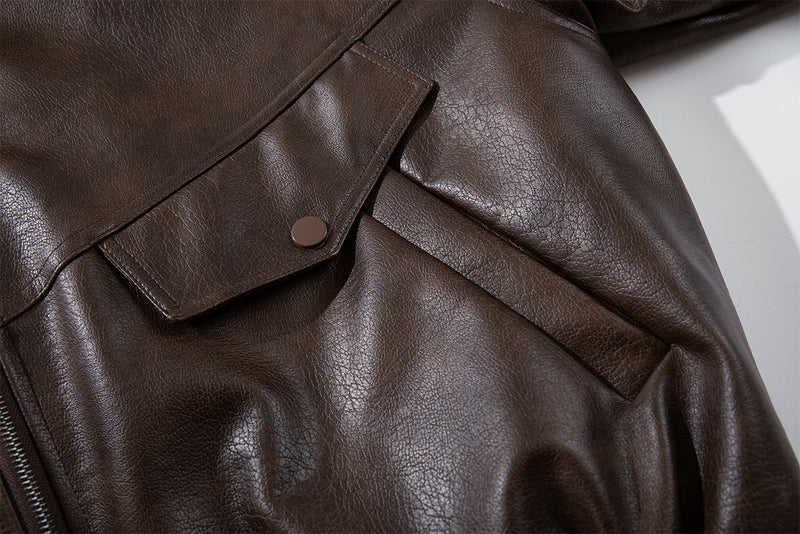 Leather Bomber Jacket with Removable Faux Fur Collar — Vintage American Aviator