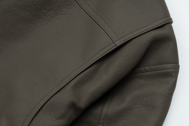 Veste en simili cuir et fourrure, bomber oversize à col sherpa