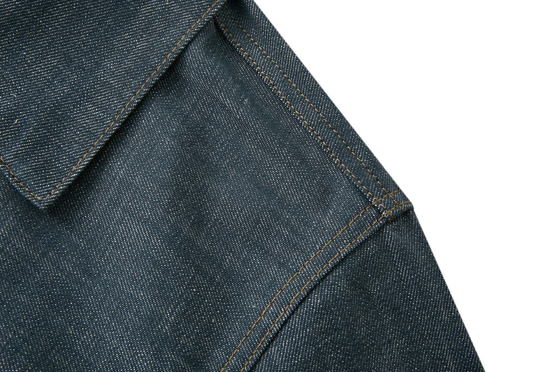 Veste boxy en jean délavé – Plis poitrine, col italien, coupe workwear raccourcie