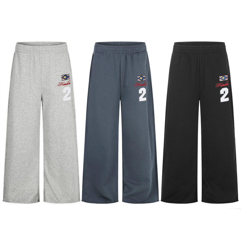 Wide-Leg Sweatpants with Embroidered Number Graphic