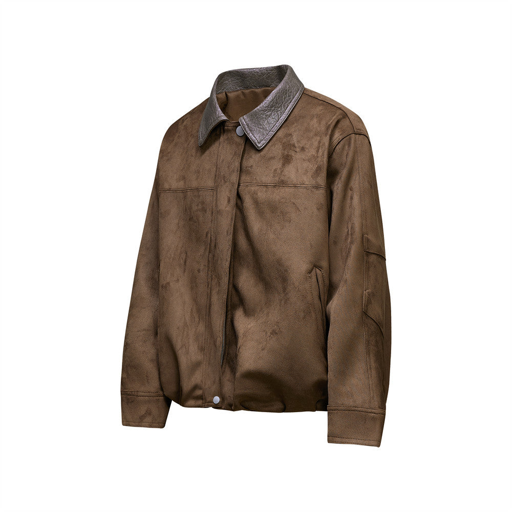 Blouson bomber rétro oversize – Homme, veste courte en similicuir à col revers workwear