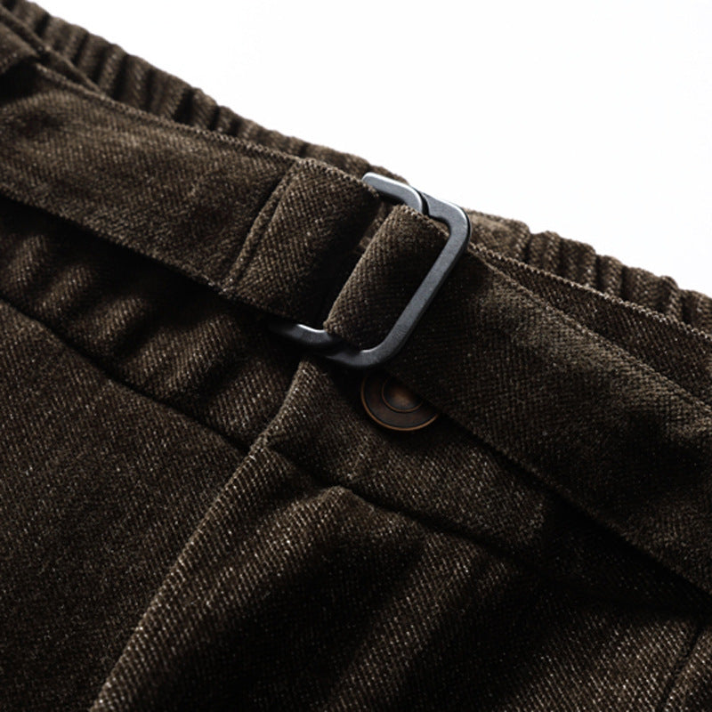 Men's Wide-Leg Pleated Trousers – Barrel Fit Corduroy-Texture Pants