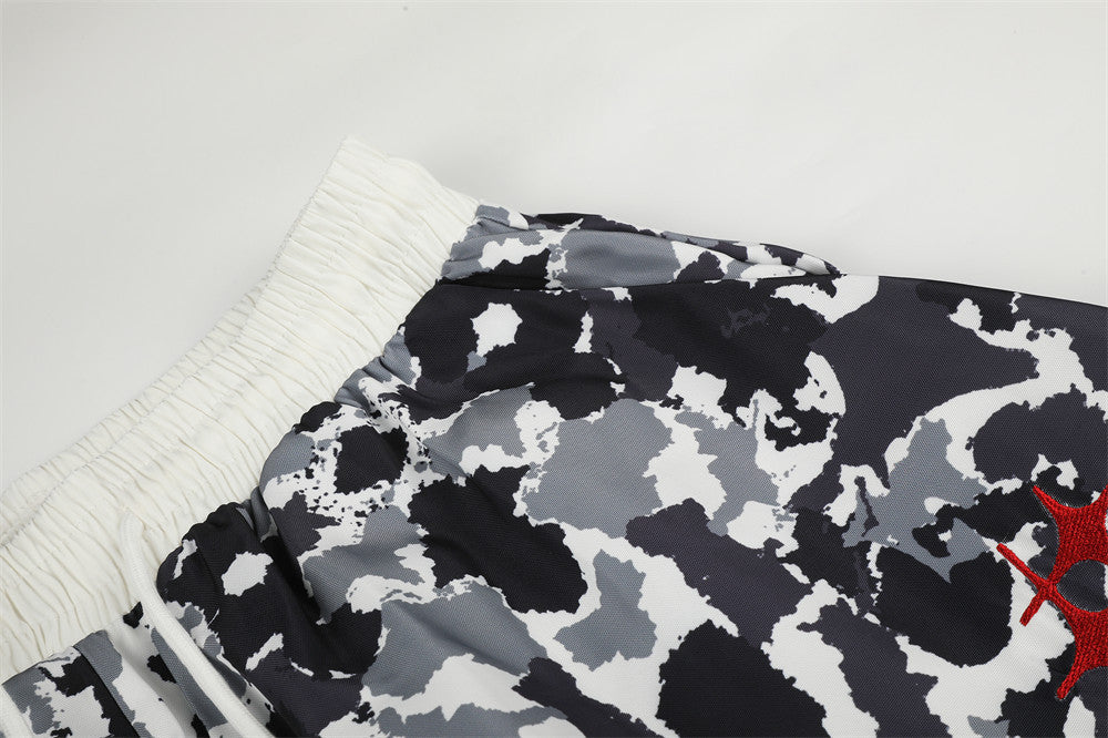 Camo Print Embroidered Wide-Leg Balloon Pants
