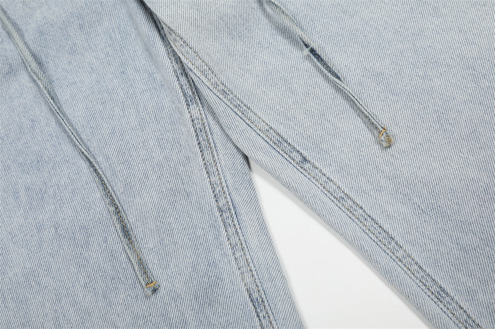 Wide-Leg Distressed Jeans – Light Blue Acid-Washed Straight-Cut Denim with