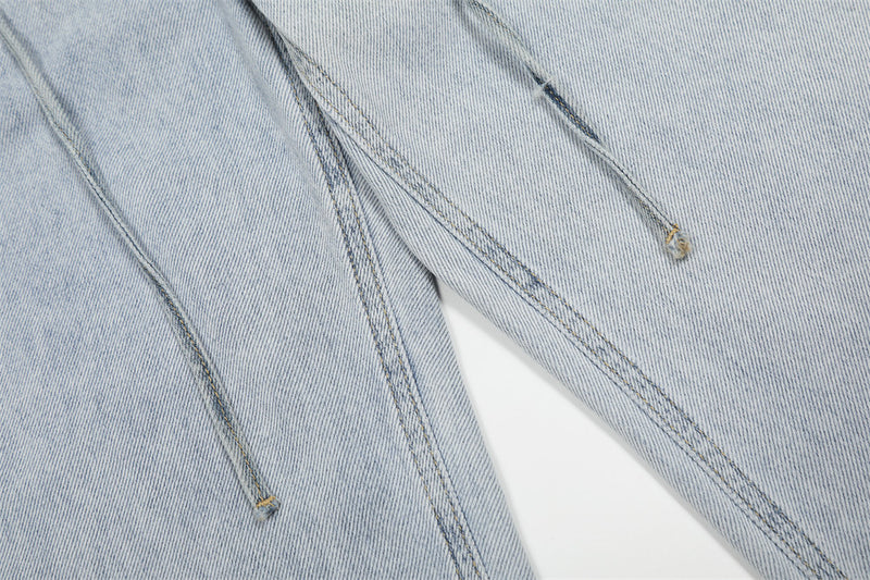 Wide-Leg Distressed Jeans – Light Blue Acid-Washed Straight-Cut Denim with