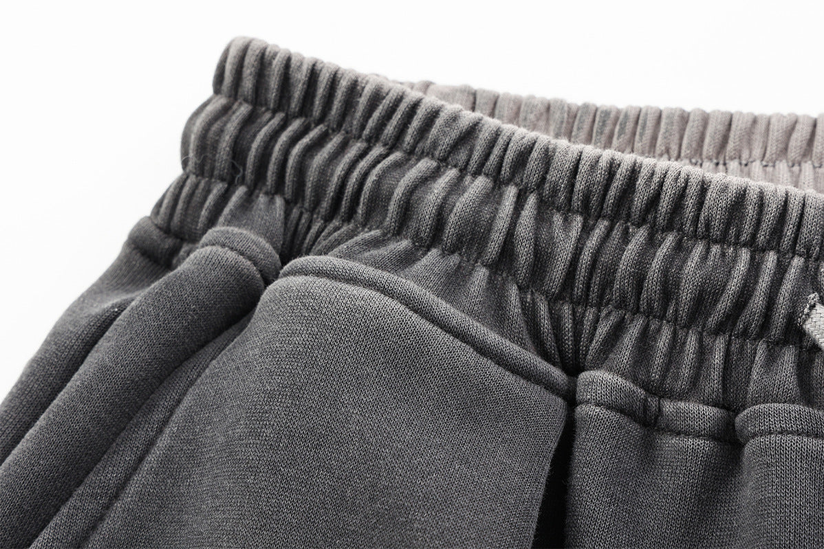 Pantalon de survêtement à jambes larges – Imprimé lettrage gris dégradé délavé, coupe baggy