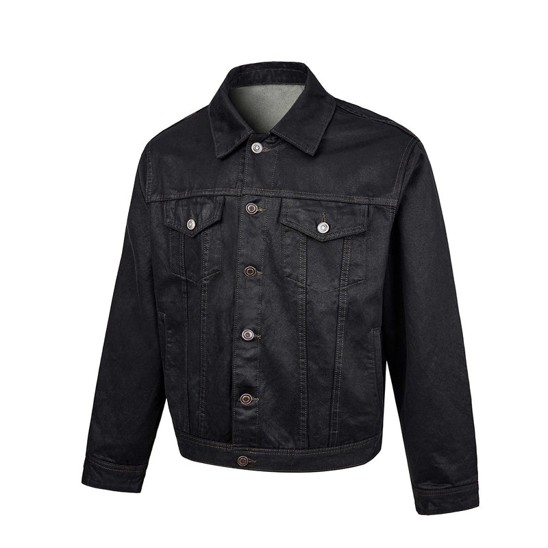 Washed Distressed Denim Trucker Jacket – Boxy Fit, Spread Collar