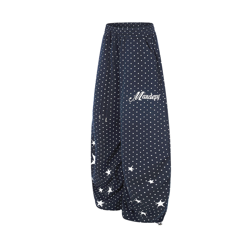Pantalon de survêtement à jambes larges, imprimé pois et étoiles, taille à cordon