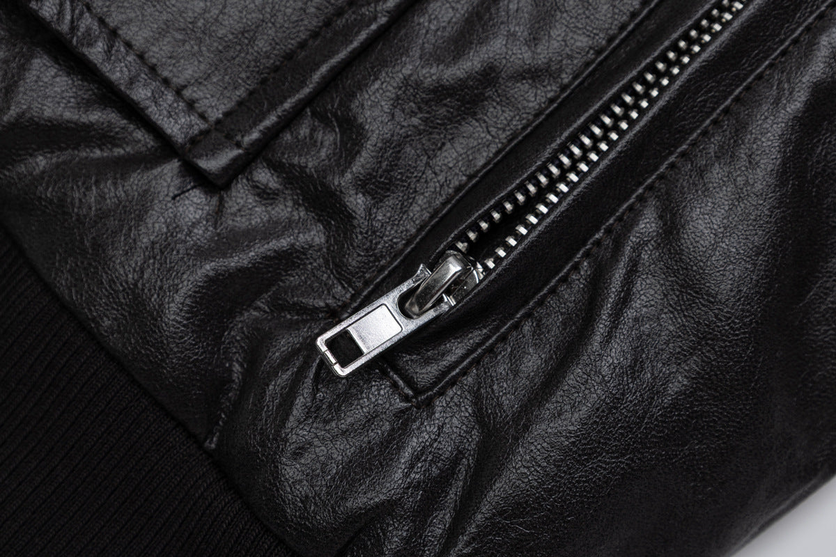 Blouson bomber en similicuir PU brodé – Style vintage racing et flight américain