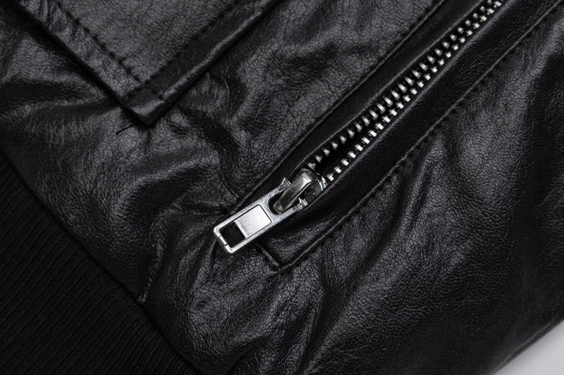 Blouson bomber en similicuir PU brodé – Style vintage racing et flight américain