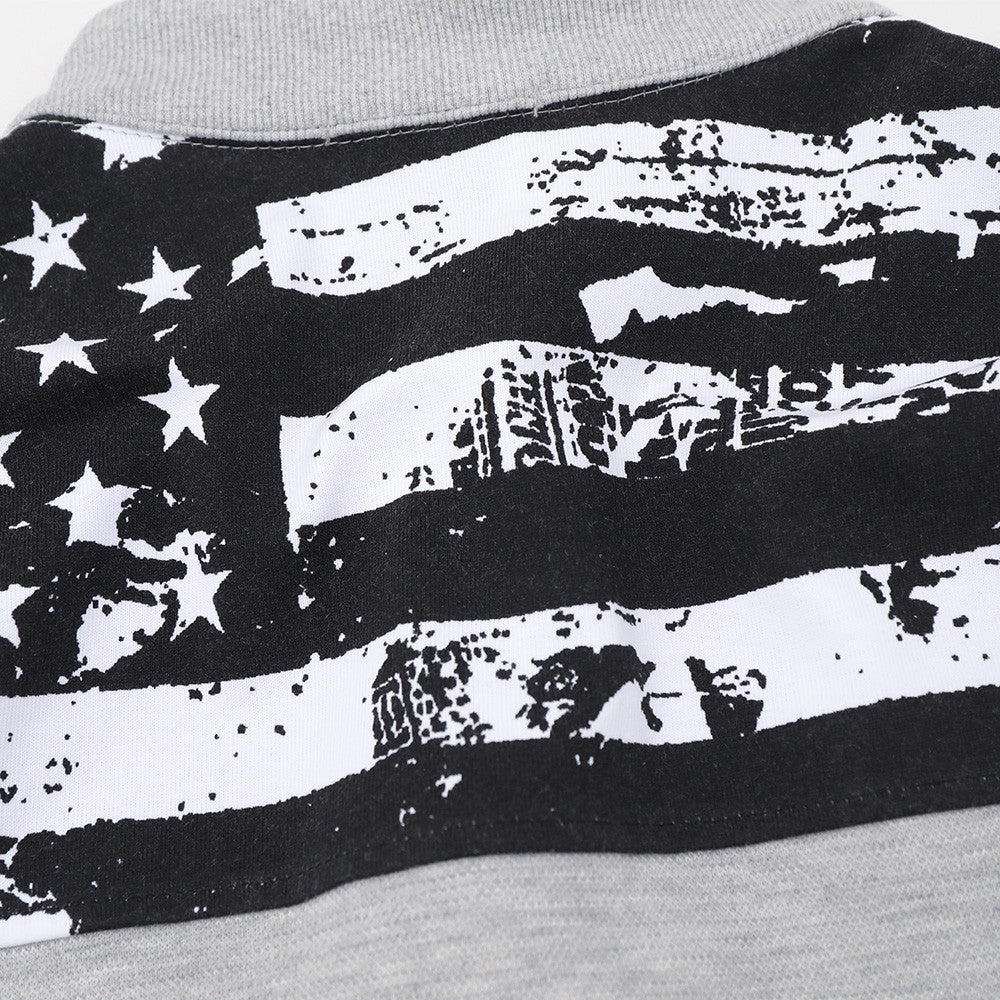 Men's Half-Button Pullover Sweatshirt with Stars & Stripes Flag Print Back