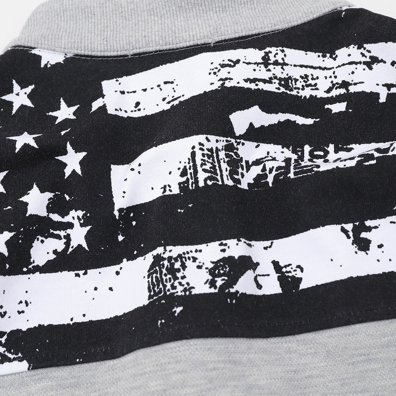 Men's Half-Button Pullover Sweatshirt with Stars & Stripes Flag Print Back