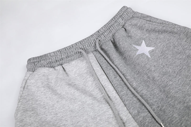 Star Embroidery Colorblock Wide-Leg Sweatpants – Oversized Baggy Street Style