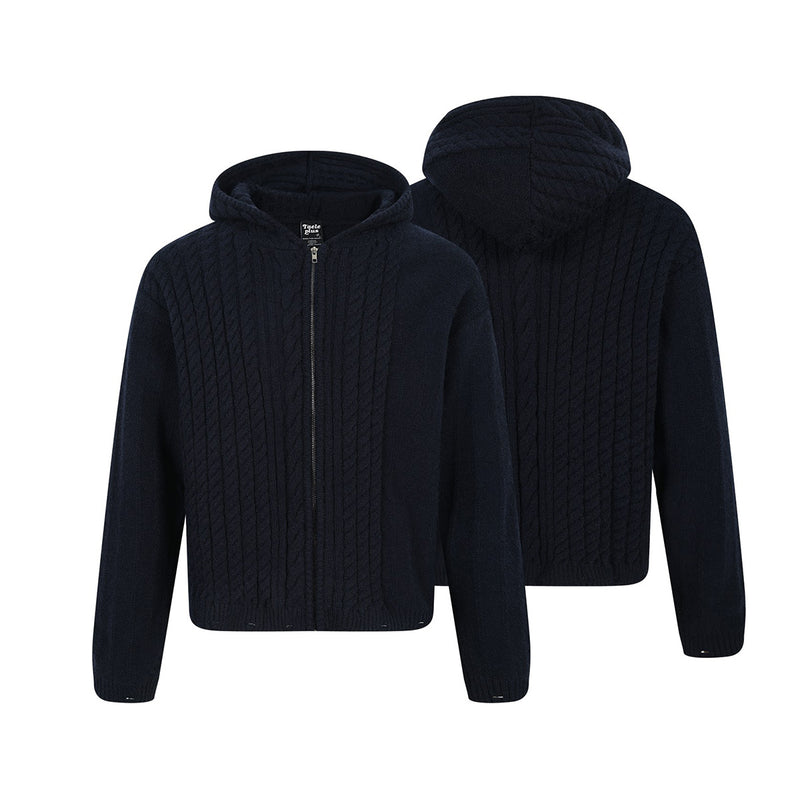 Cable Knit Zip-Up Hoodie Sweater – Irregular Twist Pattern Cardigan